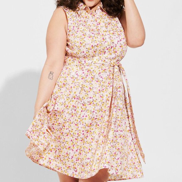Torrid Poplin Collared Shirt Dress Sunshine Ditsy Floral Size 1X (14-16) NWT - Picture 2 of 6